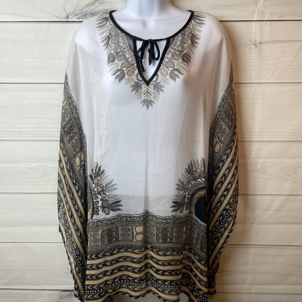 BCBGMaxArzia Cream Sheer Flowy Cover Up Blouse
